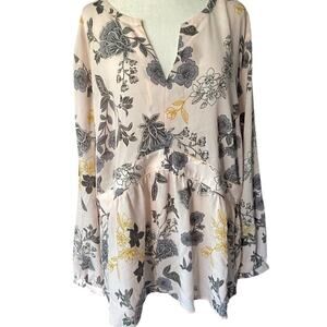 Loft Light Pink Black Floral Peasant Babydoll Blouse Top Women Plus 22 Boho